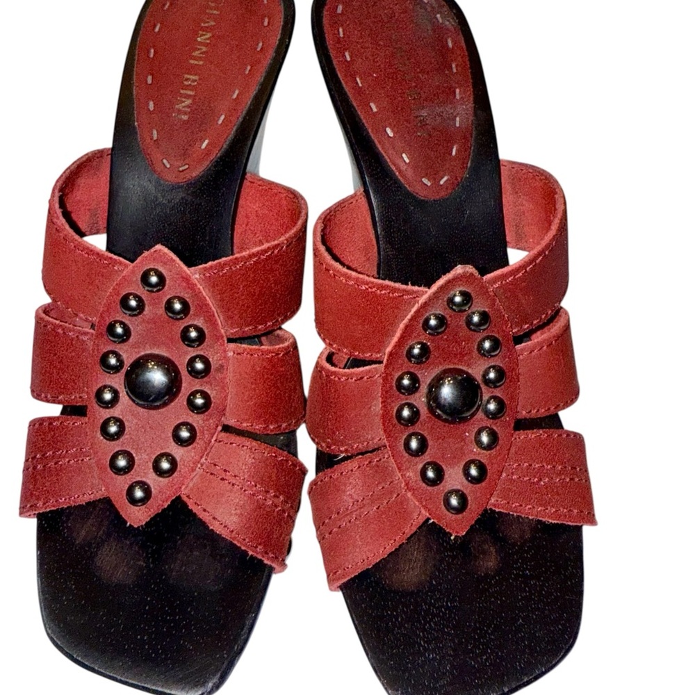 Gianni Bini Red Suede Studded Mules